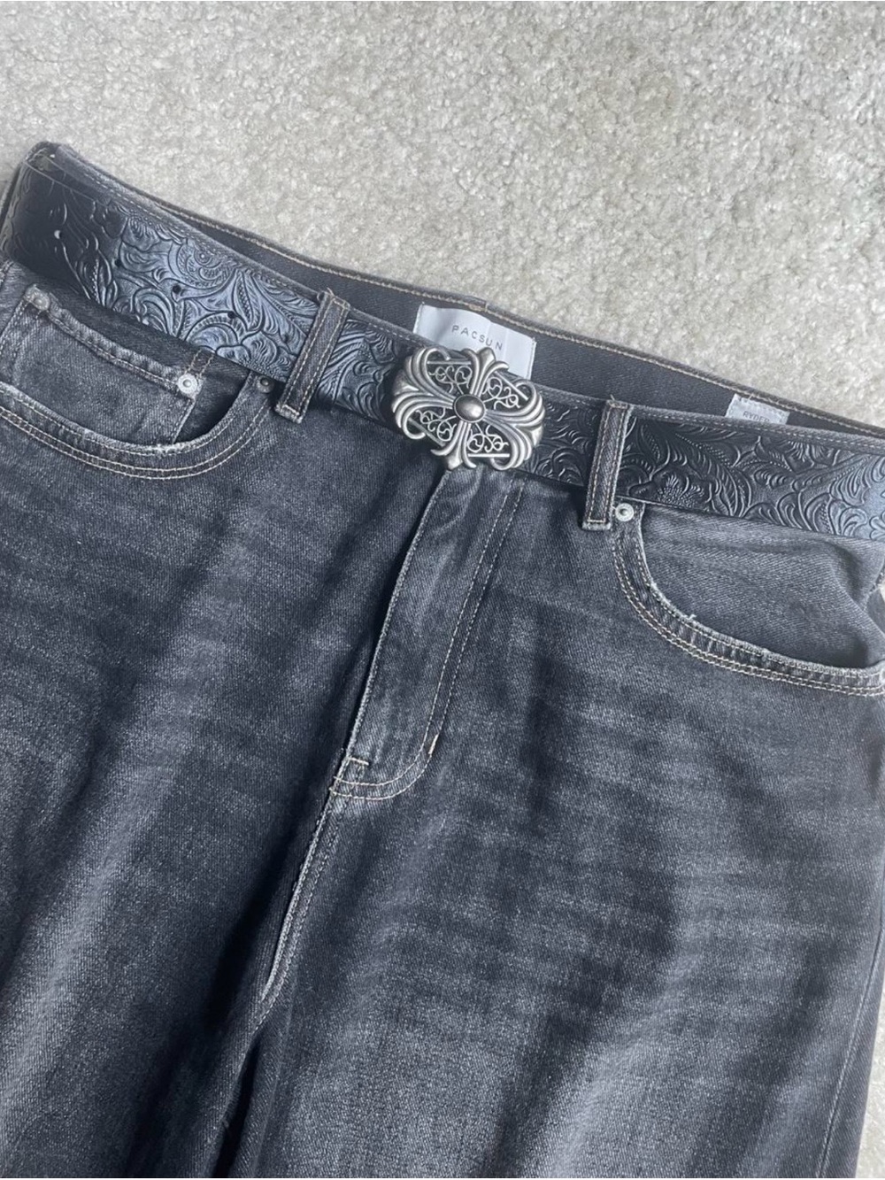 Y2K/vintage chrome hearts style belt with floral design